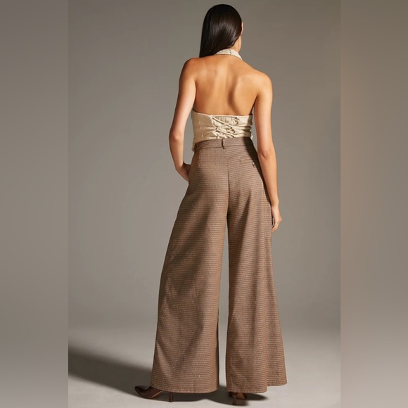 Anthropologie Maeve Pleated Wide-Leg Houndstooth Trousers | Size 0 - Picture 5 of 9